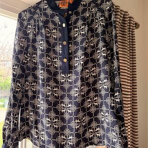 Tory Burch Navy and Cream Silk Blouse